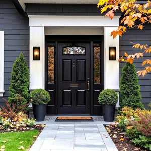 LightFixturesUSA-IP23 Black Seeded Glass Square Box Outdoor Wall Lantern-Wall Sconce-2 Packs-