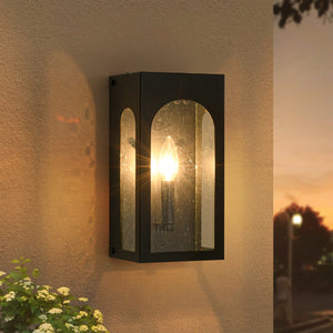 LightFixturesUSA-IP23 Black Seeded Glass Square Box Outdoor Wall Lantern-Wall Sconce-2 Packs-