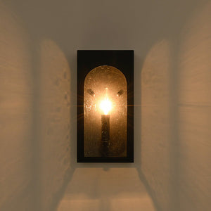 LightFixturesUSA - IP23 Black Seeded Glass Square Box Outdoor Wall Lantern - Wall Sconce - Black - 