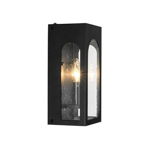 LightFixturesUSA - IP23 Black Seeded Glass Square Box Outdoor Wall Lantern - Wall Sconce - Black - 