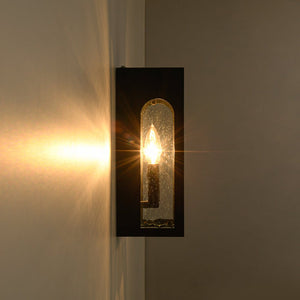 LightFixturesUSA - IP23 Black Seeded Glass Square Box Outdoor Wall Lantern - Wall Sconce - Black - 