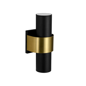 LightFixturesUSA - IP54 2 - Light Black Brass Tube LED Outdoor Wall Lamp - Wall Sconce - 1 Pack - 