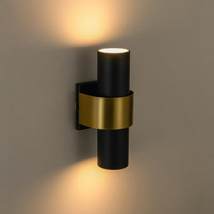 LightFixturesUSA - IP54 2 - Light Black Brass Tube LED Outdoor Wall Lamp - Wall Sconce - 1 Pack - 