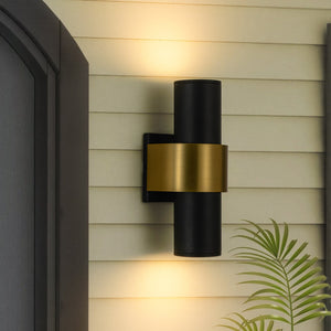 LightFixturesUSA-IP54 2-Light Black Brass Tube LED Outdoor Wall Lamp-Wall Sconce-2 Pack-
