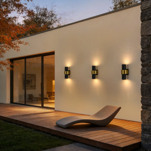 LightFixturesUSA-IP54 2-Light Black Brass Tube LED Outdoor Wall Lamp-Wall Sconce-2 Pack-