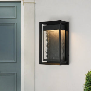 LightFixturesUSA-IP54 Rippled Glass Rectangle Dimmable LED Outdoor Wall Lantern-Wall Sconce-1 Pack-