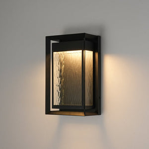 LightFixturesUSA-IP54 Rippled Glass Rectangle Dimmable LED Outdoor Wall Lantern-Wall Sconce-2 Packs-