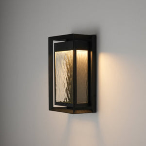 LightFixturesUSA-IP54 Rippled Glass Rectangle Dimmable LED Outdoor Wall Lantern-Wall Sconce-2 Packs-