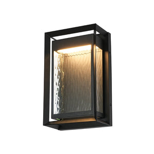 LightFixturesUSA-IP54 Rippled Glass Rectangle Dimmable LED Outdoor Wall Lantern-Wall Sconce-2 Packs-