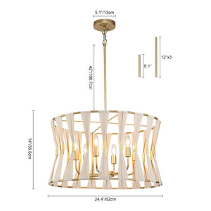 LightFixturesUSA-Ivory Woven Brass Open Drum Pendant Light-Chandelier-Black-