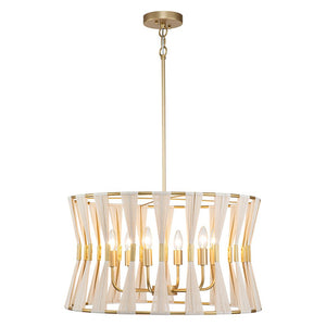LightFixturesUSA-Ivory Woven Brass Open Drum Pendant Light-Chandelier-Ivory-