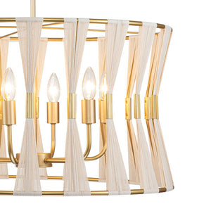 LightFixturesUSA-Ivory Woven Brass Open Drum Pendant Light-Chandelier-Ivory-