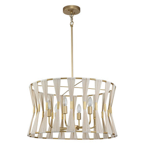 LightFixturesUSA-Ivory Woven Brass Open Drum Pendant Light-Chandelier-Ivory-