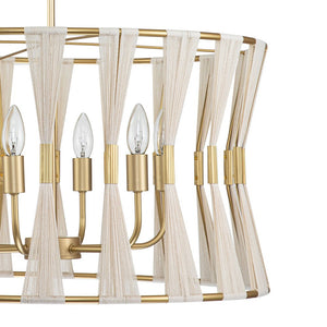 LightFixturesUSA-Ivory Woven Brass Open Drum Pendant Light-Chandelier-Ivory-