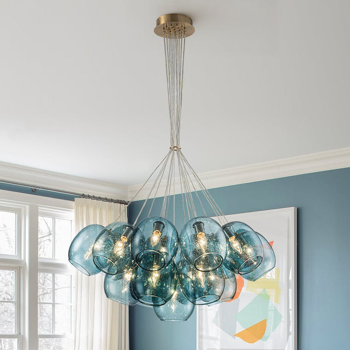 LightFixturesUSA - Lake House Cluster Blue Glass Globe Bubble Chandelier - Chandelier - Green Bubble - 