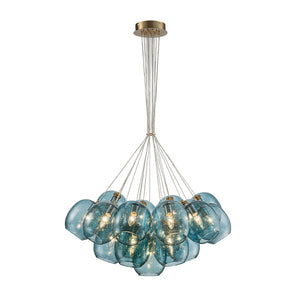 LightFixturesUSA - Lake House Cluster Blue Glass Globe Bubble Chandelier - Chandelier - Green Bubble - 