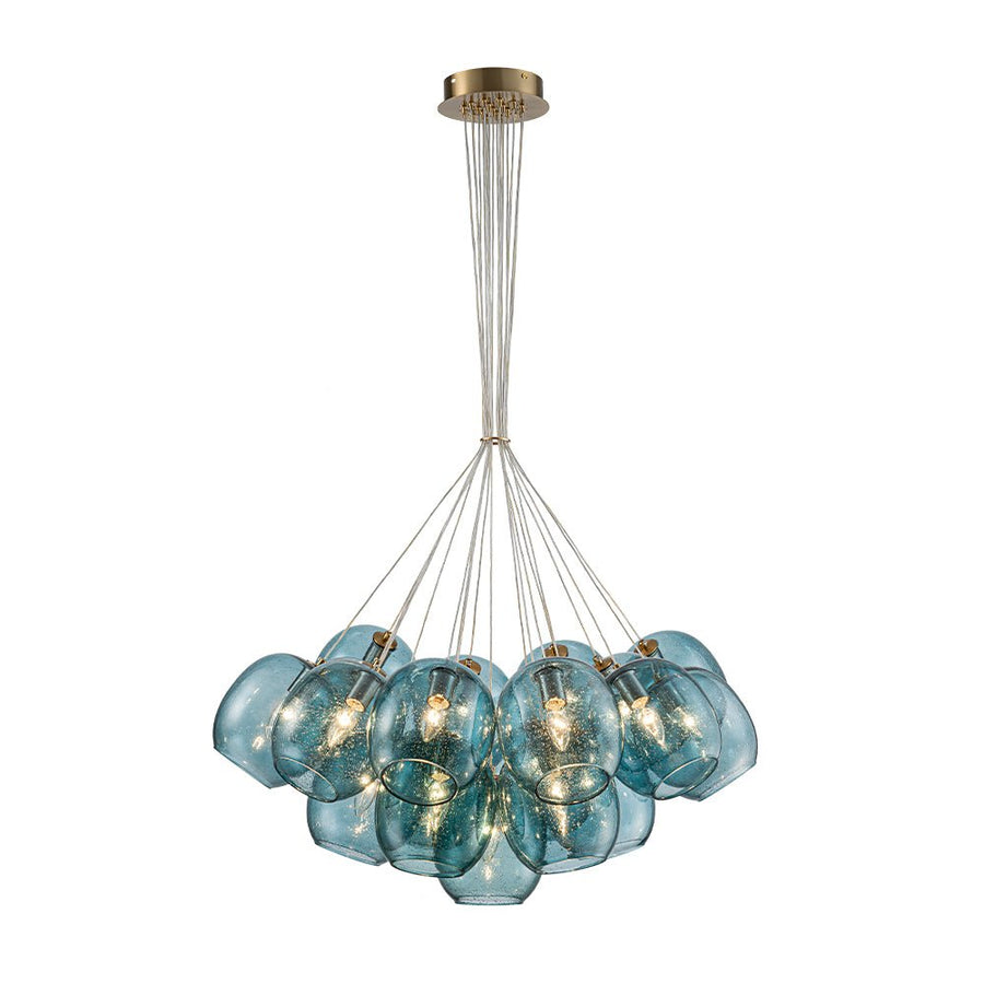 LightFixturesUSA - Lake House Cluster Blue Glass Globe Bubble Chandelier - Chandelier - Green Bubble - 