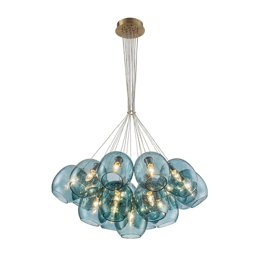 LightFixturesUSA - Lake House Cluster Blue Glass Globe Bubble Chandelier - Chandelier - Green Bubble - 
