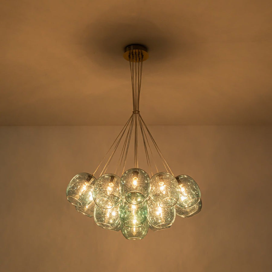 LightFixturesUSA - Lake House Cluster Blue Glass Globe Bubble Chandelier - Chandelier - Green Bubble - 