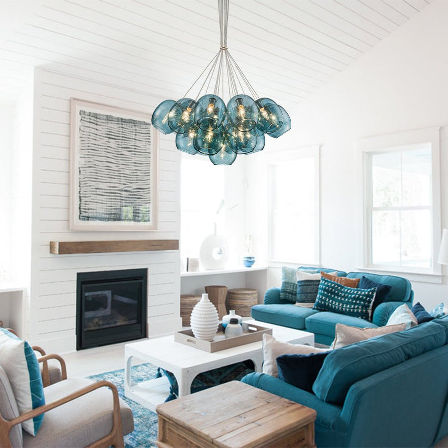 LightFixturesUSA - Lake House Cluster Blue Glass Globe Bubble Chandelier - Chandelier - Green Bubble - 