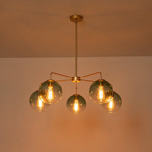 LightFixturesUSA - Lake House Green Glass Globe 5 - Light Round Sputnik Chandelier - Chandelier - Green Bubble - 