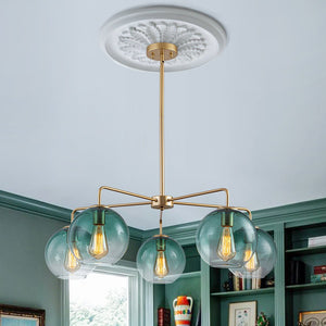 LightFixturesUSA - Lake House Green Glass Globe 5 - Light Round Sputnik Chandelier - Chandelier - Green Bubble - 