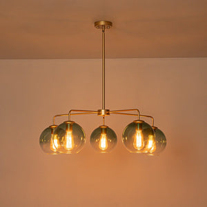 LightFixturesUSA - Lake House Green Glass Globe 5 - Light Round Sputnik Chandelier - Chandelier - Green Bubble - 