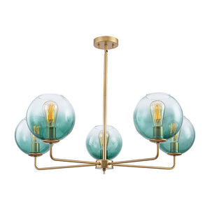 LightFixturesUSA - Lake House Green Glass Globe 5 - Light Round Sputnik Chandelier - Chandelier - Green Bubble - 