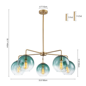 LightFixturesUSA - Lake House Green Glass Globe 5 - Light Round Sputnik Chandelier - Chandelier - Green Bubble - 