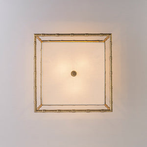 LightFixturesUSA-Layered Bamboo Square Cage Fabric Semi Flush Mount-Ceiling Light-Gold-