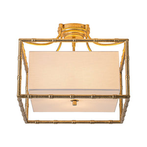 LightFixturesUSA-Layered Bamboo Square Cage Fabric Semi Flush Mount-Ceiling Light-Gold-