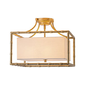 LightFixturesUSA-Layered Bamboo Square Cage Fabric Semi Flush Mount-Ceiling Light-Gold-