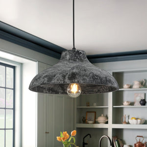 LightFixturesUSA - Limed Style Dome Distressed Wooden Single Pendant - Pendant Light - 15 in - 