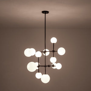 LightFixturesUSA - Luminous Opal Glass Globe Geometric Bubble Chandelier - Chandelier - Black (Exclusive Offer) - 