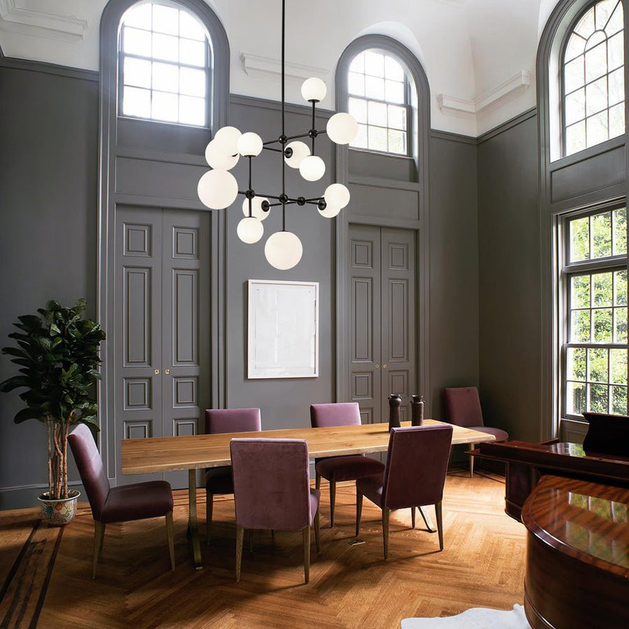 LightFixturesUSA - Luminous Opal Glass Globe Geometric Bubble Chandelier - Chandelier - Black (Exclusive Offer) - 