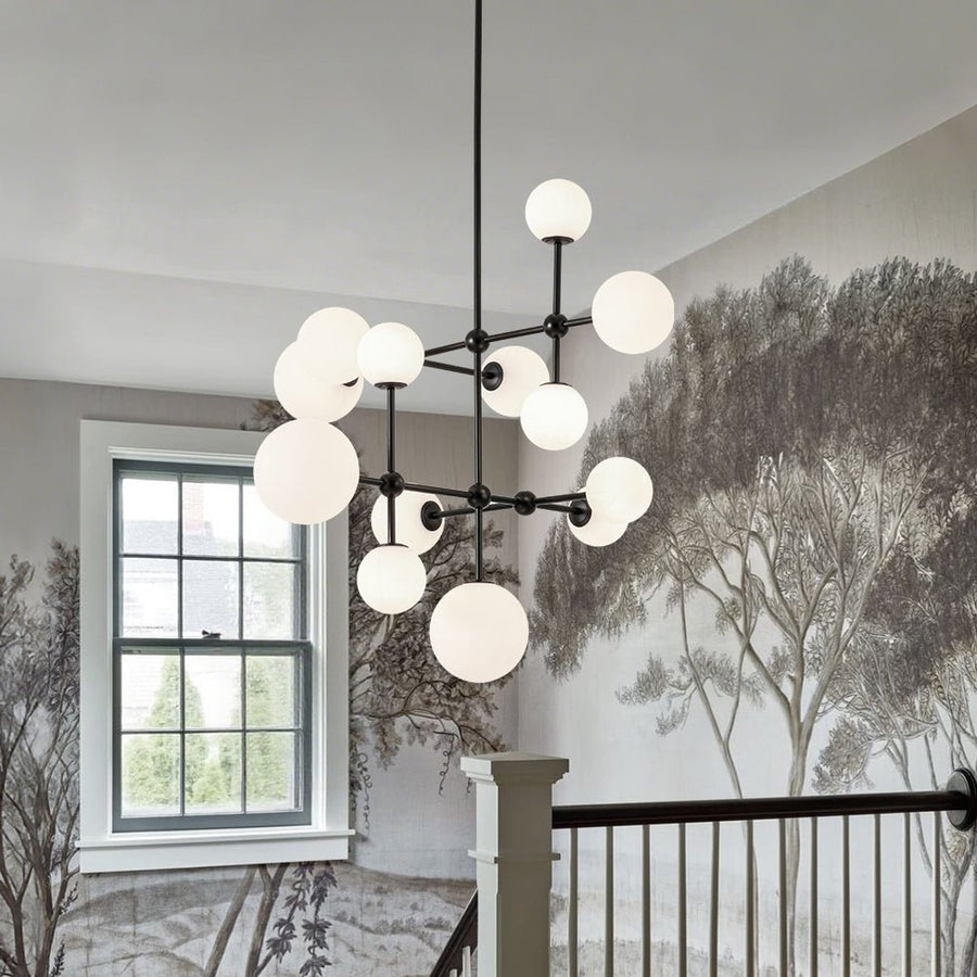 LightFixturesUSA - Luminous Opal Glass Globe Geometric Bubble Chandelier - Chandelier - Black (Exclusive Offer) - 