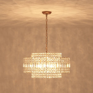 LightFixturesUSA - Luxe Antique Bronze Tiered Crystal Drum Cage Chandelier - Chandelier - Antique Bronze - 