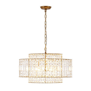 LightFixturesUSA - Luxe Antique Bronze Tiered Crystal Drum Cage Chandelier - Chandelier - Antique Bronze - 
