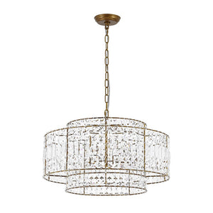 LightFixturesUSA - Luxe Antique Bronze Tiered Crystal Drum Cage Chandelier - Chandelier - Antique Bronze - 