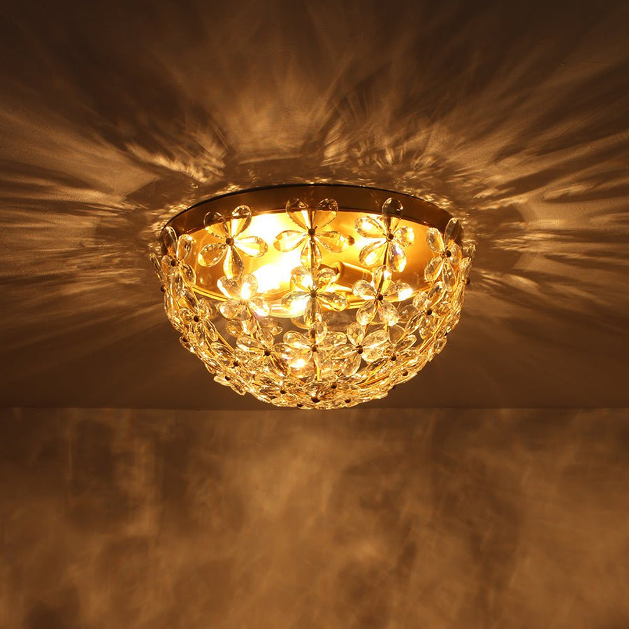 LightFixturesUSA - Luxe Brass Bloom Crystal Floral Cage Flush Mount Light - Ceiling Light - Gold - 