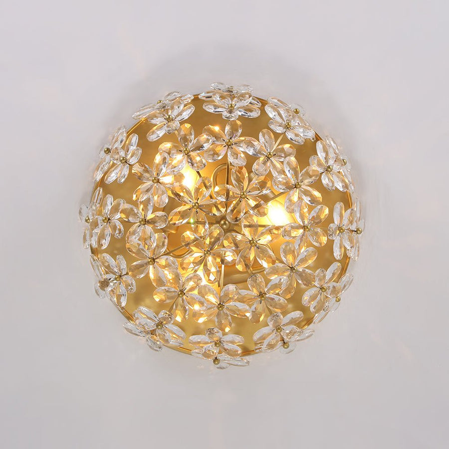 LightFixturesUSA - Luxe Brass Bloom Crystal Floral Cage Flush Mount Light - Ceiling Light - Gold - 