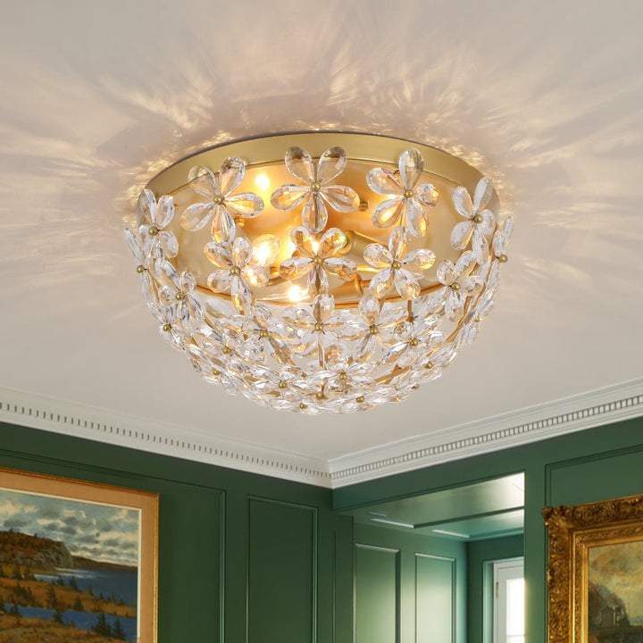 LightFixturesUSA - Luxe Brass Bloom Crystal Floral Cage Flush Mount Light - Ceiling Light - Gold - 
