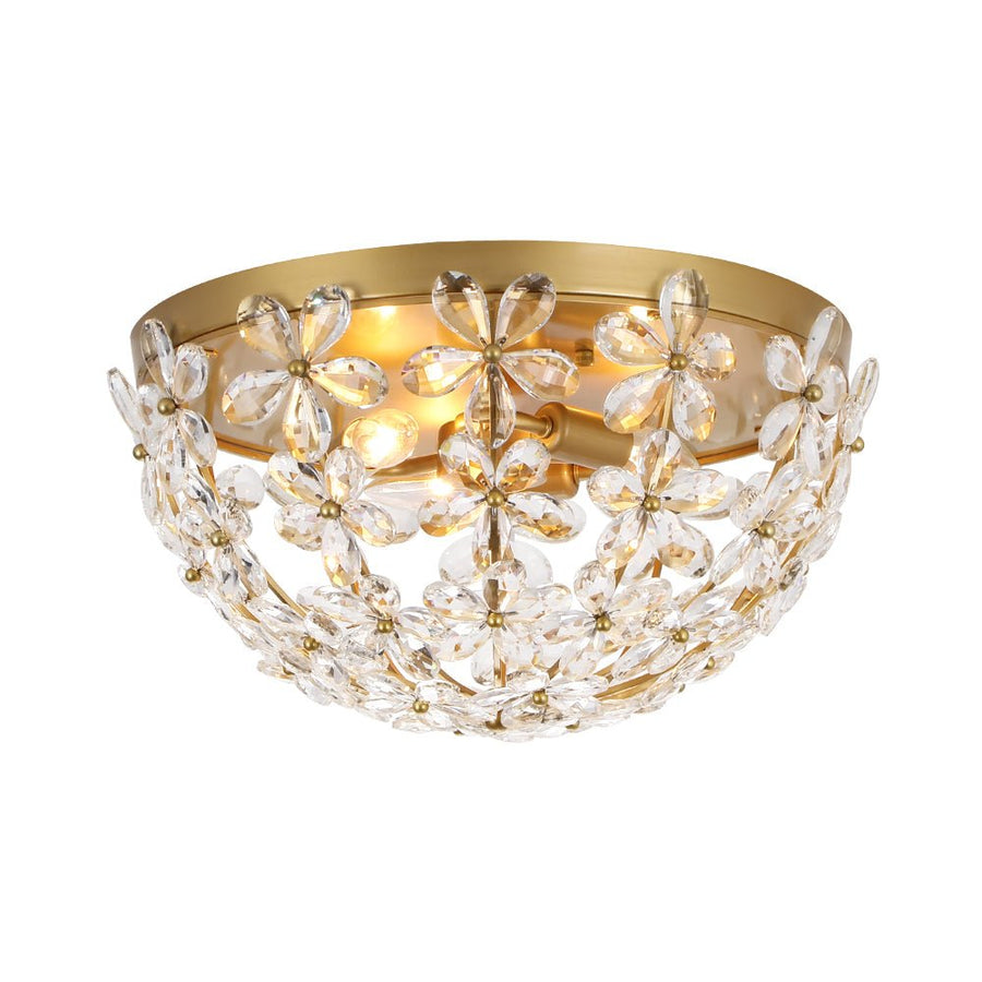 LightFixturesUSA - Luxe Brass Bloom Crystal Floral Cage Flush Mount Light - Ceiling Light - Gold - 