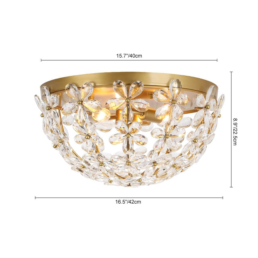 LightFixturesUSA - Luxe Brass Bloom Crystal Floral Cage Flush Mount Light - Ceiling Light - Gold - 