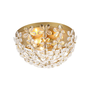 LightFixturesUSA - Luxe Brass Bloom Crystal Floral Cage Flush Mount Light - Ceiling Light - Gold - 