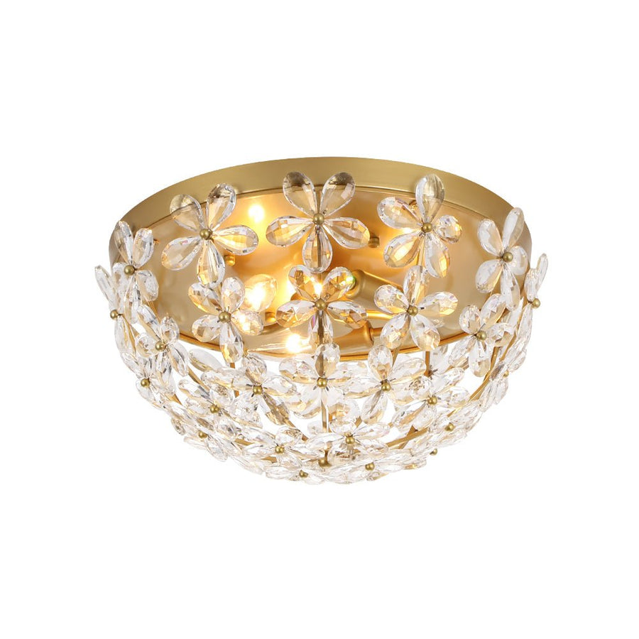 LightFixturesUSA - Luxe Brass Bloom Crystal Floral Cage Flush Mount Light - Ceiling Light - Gold - 