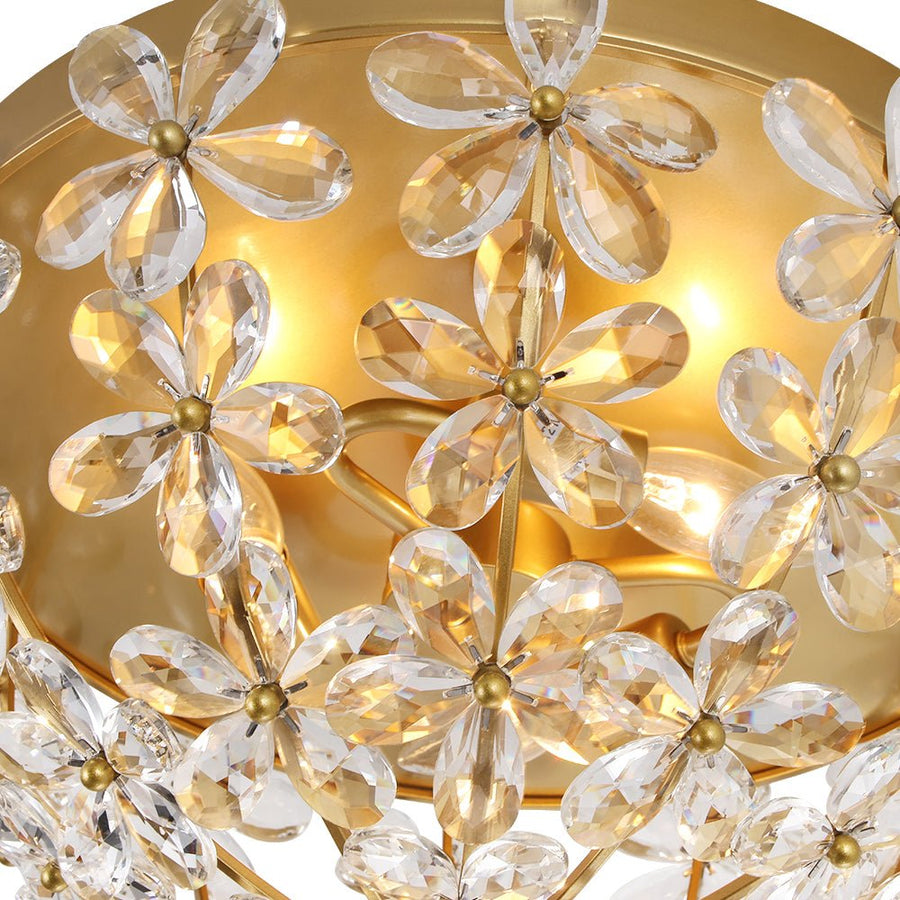 LightFixturesUSA - Luxe Brass Bloom Crystal Floral Cage Flush Mount Light - Ceiling Light - Gold - 