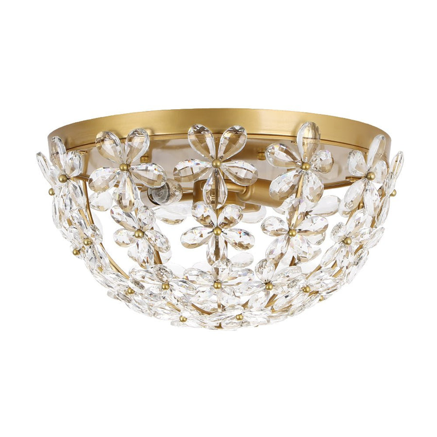 LightFixturesUSA - Luxe Brass Bloom Crystal Floral Cage Flush Mount Light - Ceiling Light - Gold - 