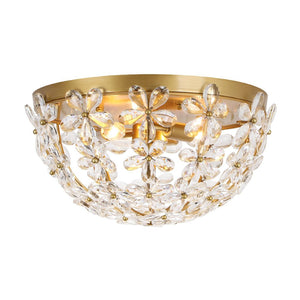 LightFixturesUSA - Luxe Brass Bloom Crystal Floral Cage Flush Mount Light - Ceiling Light - Gold - 