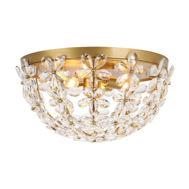 LightFixturesUSA - Luxe Brass Bloom Crystal Floral Cage Flush Mount Light - Ceiling Light - Gold - 